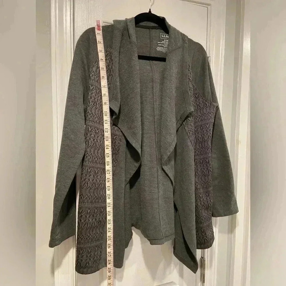 L.L. Bean Gray Flowy Open Hooded Cardigan Argyle Side Panels Pockets Size Small - Picture 5 of 9